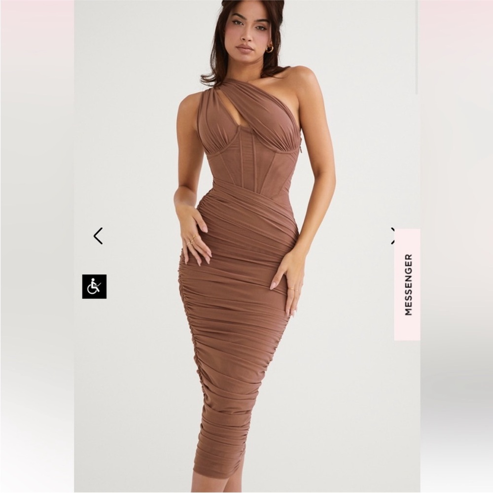 Valentina Mocha Asymmetrical Cut-out Midi Dress - Picture 4 of 6